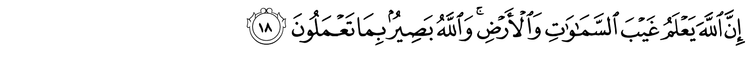 إِنَّ اللَّهَ يَعْلَمُ غَيْبَ ٱلسَّمَـٰوَٰتِ وَالأَرْضِ وَاللَّهُ بَصِيرٌۢ بِمَا تَعْمَلُونَ