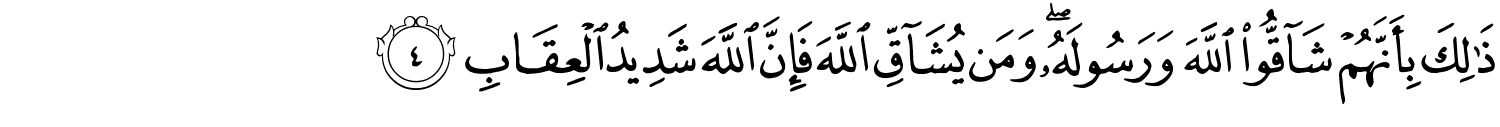 ذَٰلِكَ بِأَنَّهُمْ شَآقُّوا۟ ٱللَّهَ وَرَسُولَهُۥ ۖ وَمَن يُشَآقِّ اللَّهَ فَإِنَّ اللَّهَ شَدِيدُ الْعِقَابِ
