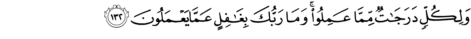 وَلِكُلٍّ دَرَجَـٰتٌۭ مِّمَّا عَمِلُواْ وَمَا رَبُّكَ بِغَـٰفِلٍ عَمَّا يَعْمَلُونَ